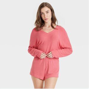 Auden XXL Womens Pullover Ribbed Relaxed Fit V Neck Dolman Sleeve Coral Pink